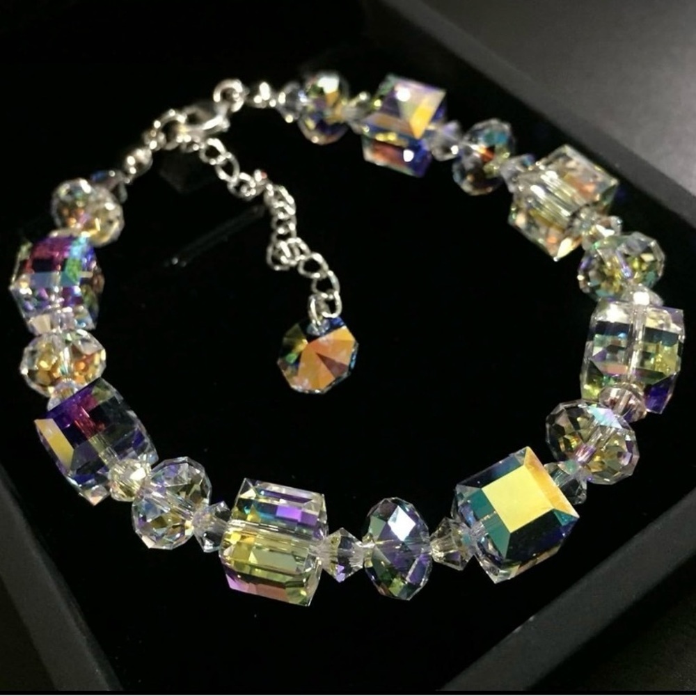 Clear crystal bracelet with sterling silver clasp Swarovski style - Picture 2 of 4